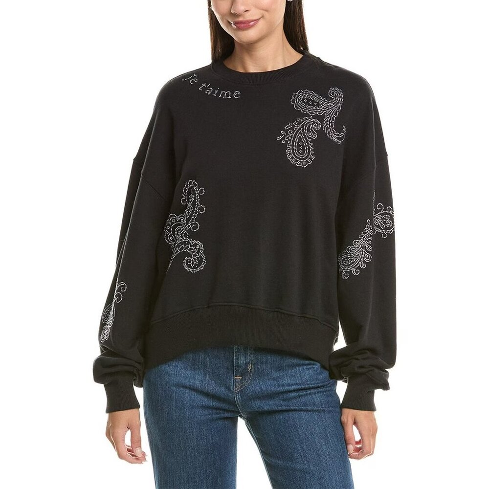 NWT $395 Cinq à Sept Mini Brandy Paisley Heatset Sweatshirt Black Size Medium